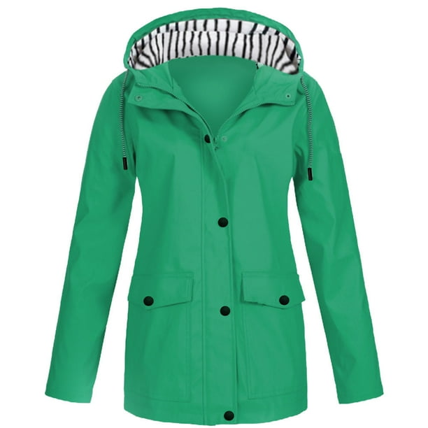 CA Womens Solid Rain Jacket Outdoor Plus Waterproof Hooded Raincoat Windproof